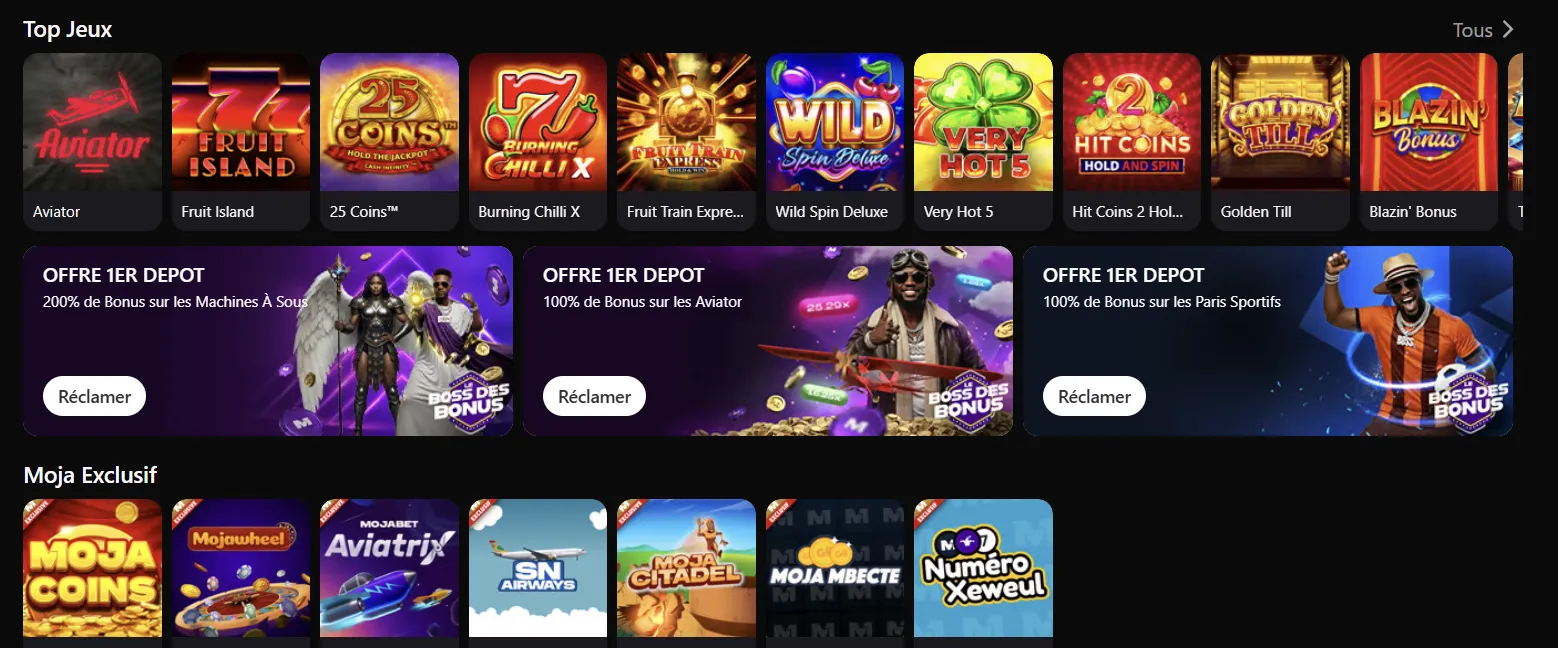 Mini-jeux et machines à sous Mojabet
